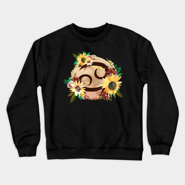 Cancer Zodiac Horoscope Maroon and Sunflower Floral Monogram Crewneck Sweatshirt by bumblefuzzies